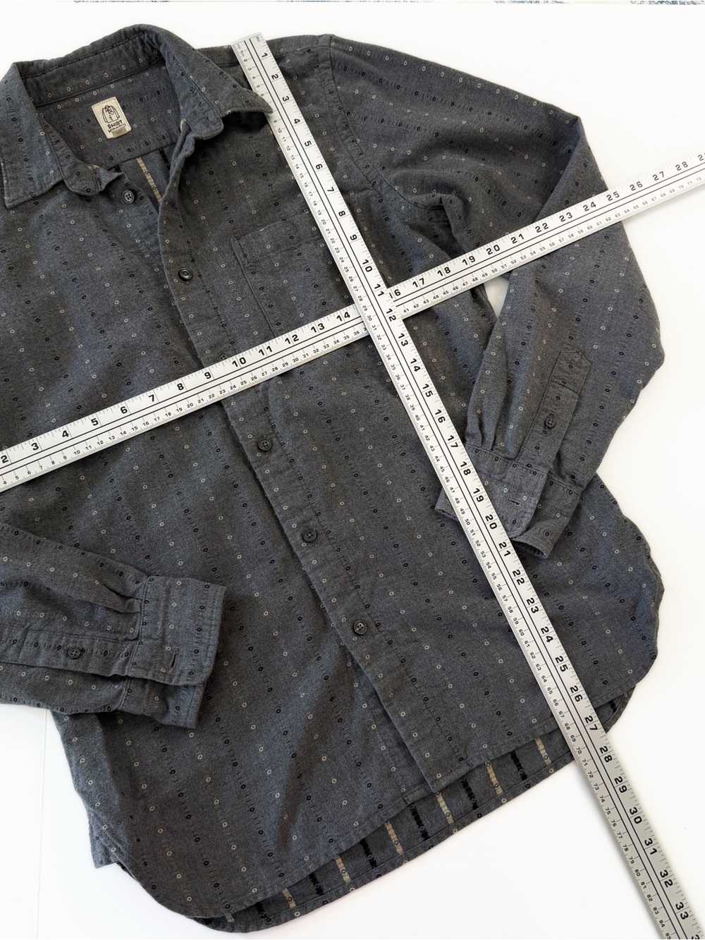 Hiroshi Kato Shirt Mens Medium Gray Flannel Embroidered Button Down - Picture 5 of 8